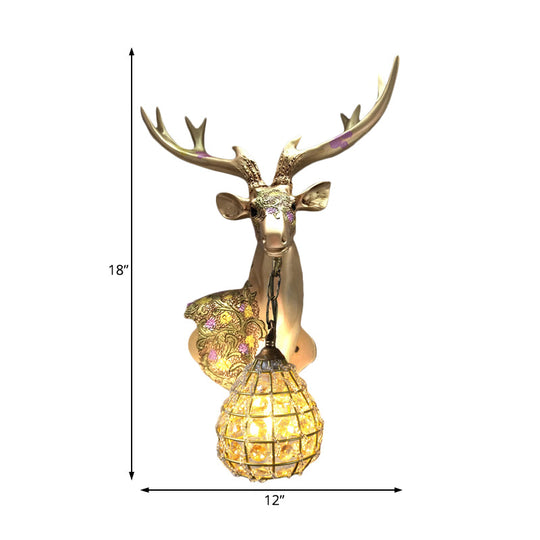 Crystal Globe Sconce Lamp With Deer Deco - Silver/White/Gold Right/Left