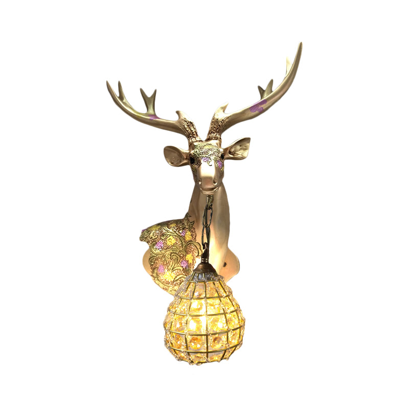 Crystal Globe Sconce Lamp With Deer Deco - Silver/White/Gold Right/Left