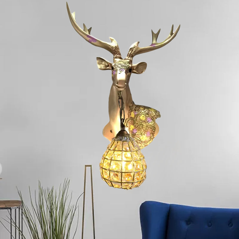 Crystal Globe Sconce Lamp With Deer Deco - Silver/White/Gold Right/Left Gold / Right