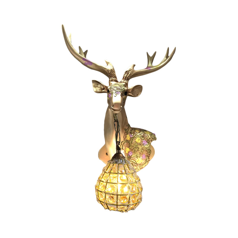 Crystal Globe Sconce Lamp With Deer Deco - Silver/White/Gold Right/Left