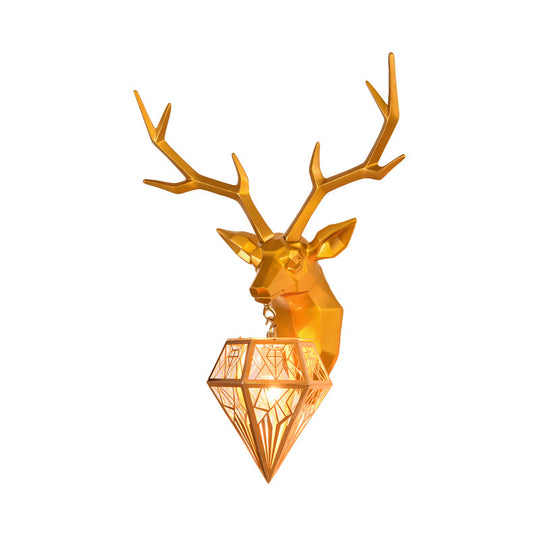 Deer Head 1-Light Resin Gold/Rose Gold Sconce: Stylish Country Wall Mounted Lighting With Diamond