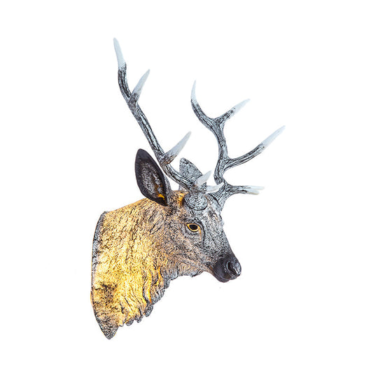 Traditional Deer Head Wall Light In Resin Grey/Silver/Bronze With 1 Sconce