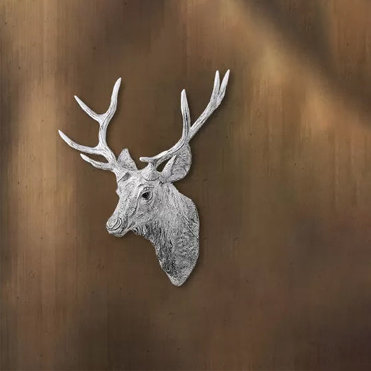 Traditional Deer Head Wall Light In Resin Grey/Silver/Bronze With 1 Sconce Silver