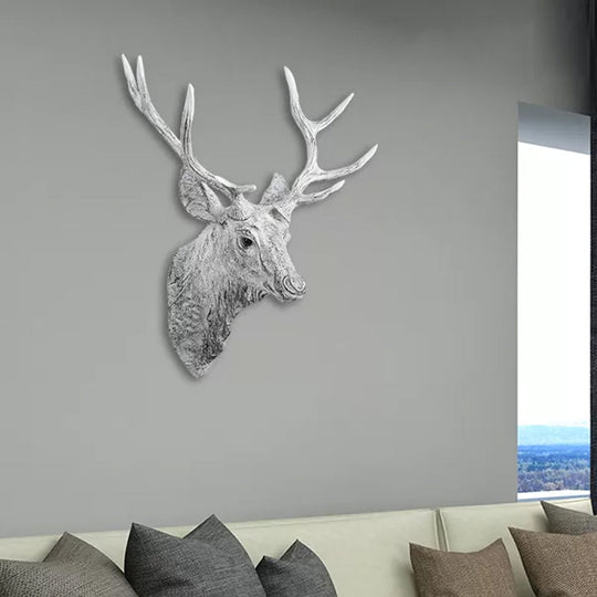 Traditional Deer Head Wall Light In Resin Grey/Silver/Bronze With 1 Sconce