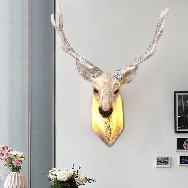 Resin Deer Wall Sconce Lamp In Grey/White/Brown For Traditional Bedroom Lighting