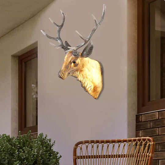 Resin Deer Wall Sconce Lamp In Grey/White/Brown For Traditional Bedroom Lighting White