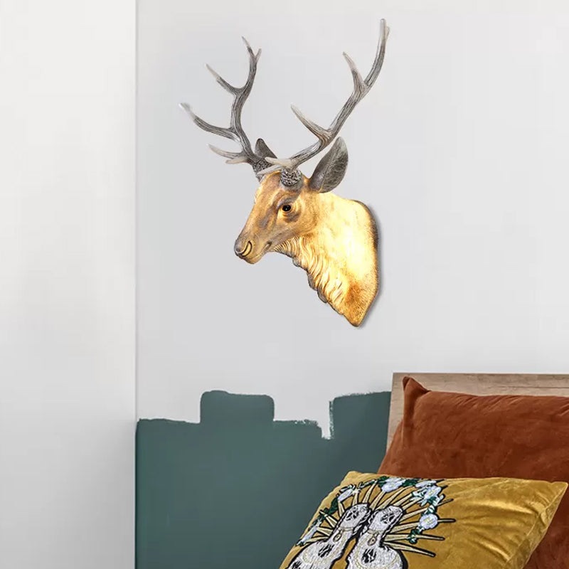 Resin Deer Wall Sconce Lamp In Grey/White/Brown For Traditional Bedroom Lighting