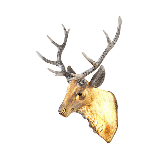 Resin Deer Wall Sconce Lamp In Grey/White/Brown For Traditional Bedroom Lighting