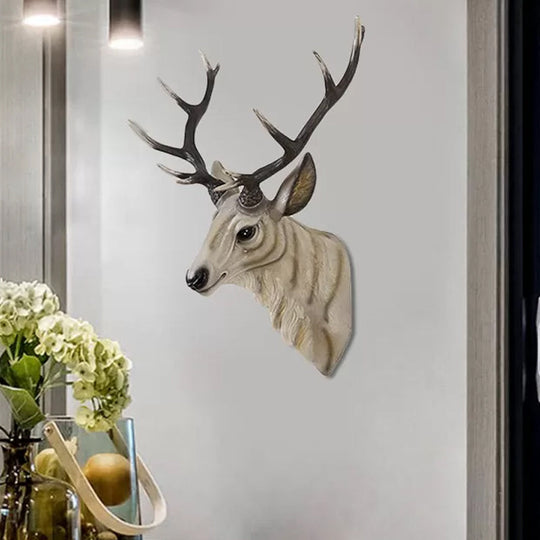 Resin Deer Wall Sconce Lamp In Grey/White/Brown For Traditional Bedroom Lighting Grey