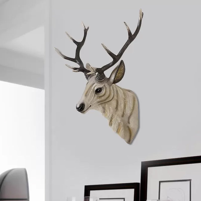 Resin Deer Wall Sconce Lamp In Grey/White/Brown For Traditional Bedroom Lighting