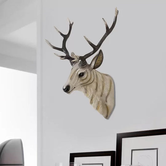 Resin Deer Wall Sconce Lamp In Grey/White/Brown For Traditional Bedroom Lighting