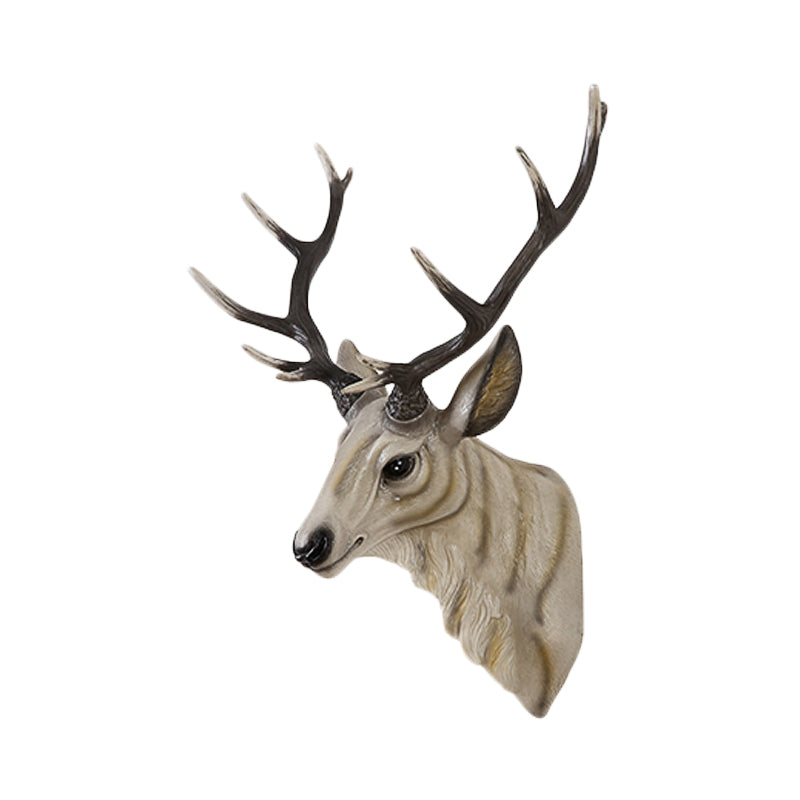 Resin Deer Wall Sconce Lamp In Grey/White/Brown For Traditional Bedroom Lighting