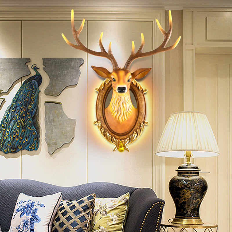 Country Resin Deer Head Sconce Light - Led Wall Mounted Lamp (16/18.5) In Black/White/Wood