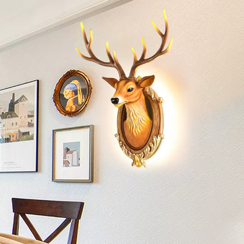 Country Resin Deer Head Sconce Light - Led Wall Mounted Lamp (16/18.5) In Black/White/Wood