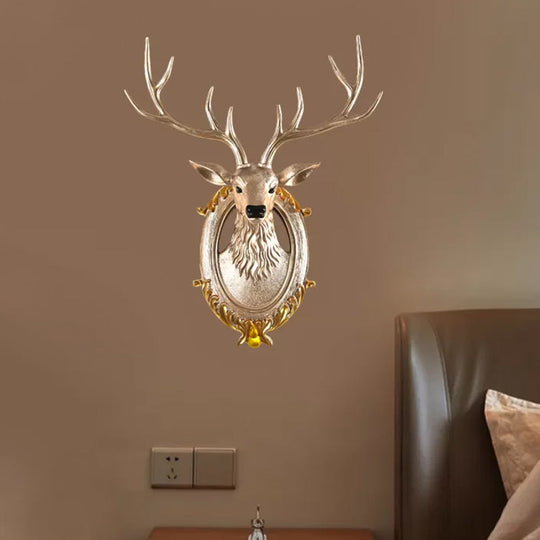 Country Resin Deer Head Sconce Light - Led Wall Mounted Lamp (16/18.5) In Black/White/Wood