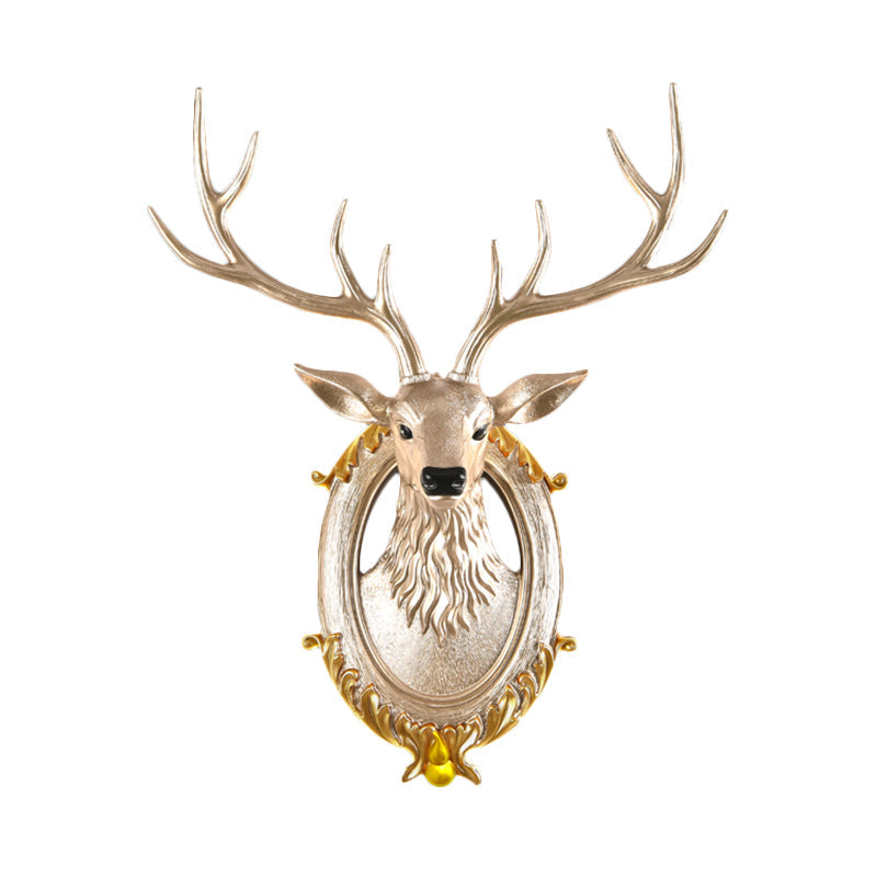 Country Resin Deer Head Sconce Light - Led Wall Mounted Lamp (16/18.5) In Black/White/Wood