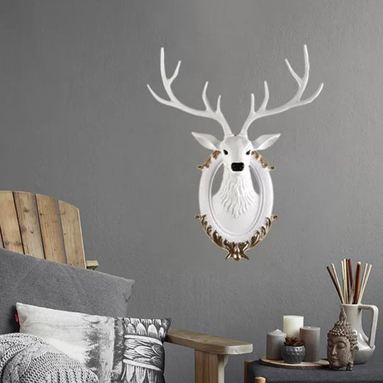 Country Resin Deer Head Sconce Light - Led Wall Mounted Lamp (16/18.5) In Black/White/Wood White /