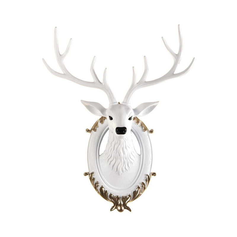 Country Resin Deer Head Sconce Light - Led Wall Mounted Lamp (16/18.5) In Black/White/Wood