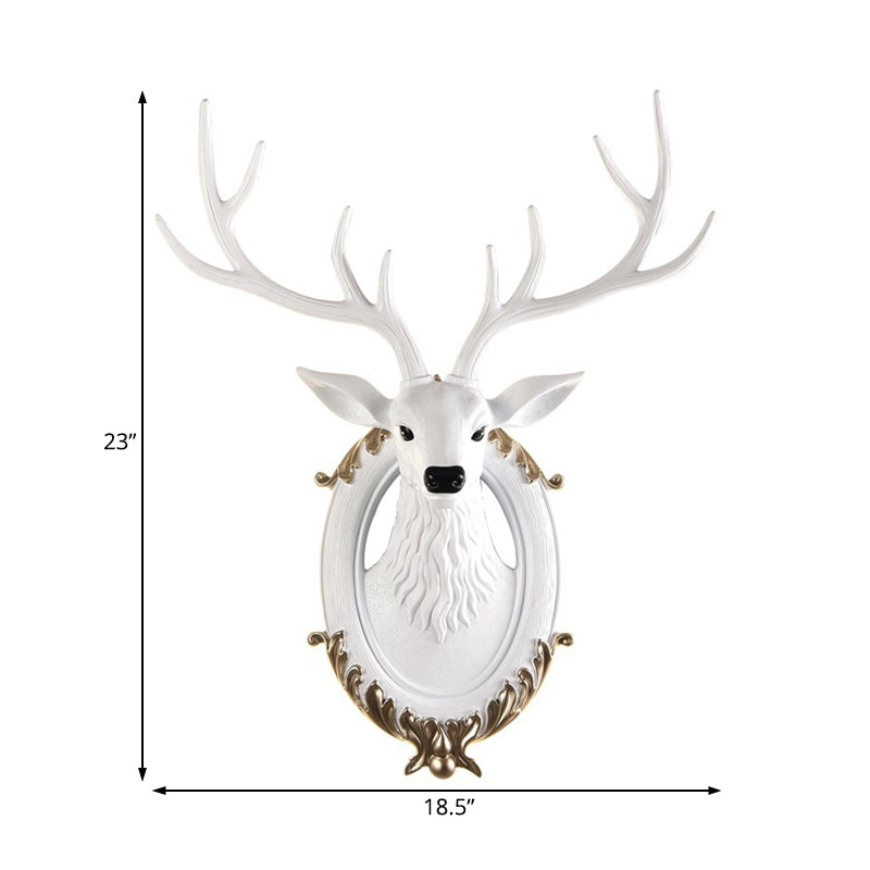 Country Resin Deer Head Sconce Light - Led Wall Mounted Lamp (16/18.5) In Black/White/Wood