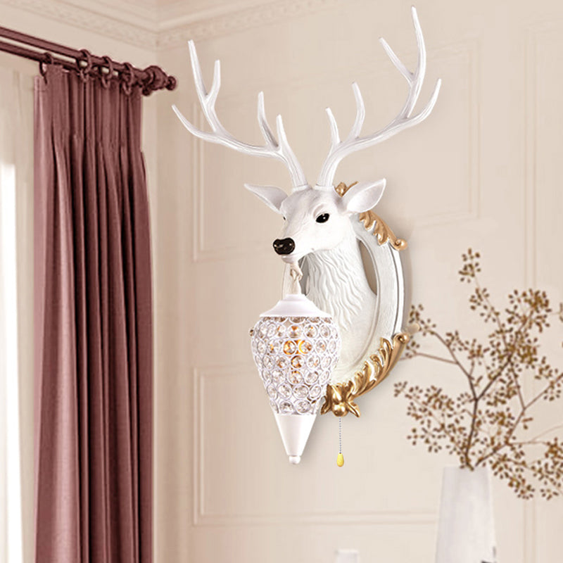 16/18.5 Rustic Droplet Sconce Lamp - Crystal Wall Mounted Light Silver/White/Wood Deer Resin