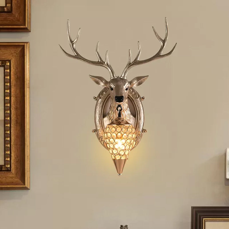 16/18.5 Rustic Droplet Sconce Lamp - Crystal Wall Mounted Light Silver/White/Wood Deer Resin