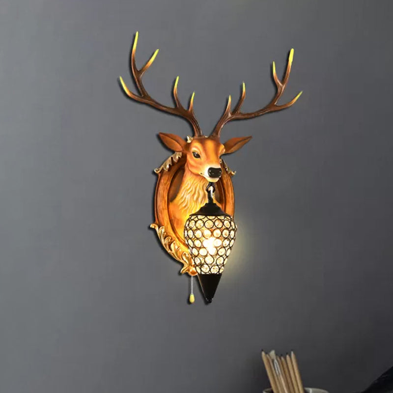 16/18.5 Rustic Droplet Sconce Lamp - Crystal Wall Mounted Light Silver/White/Wood Deer Resin