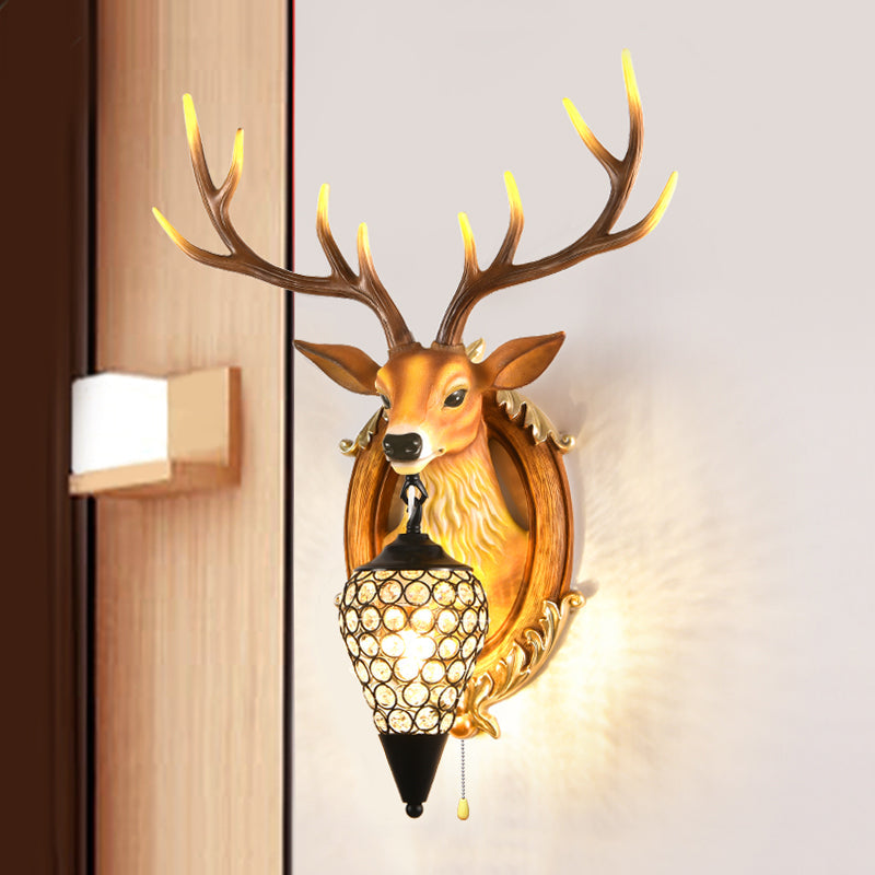 16/18.5 Rustic Droplet Sconce Lamp - Crystal Wall Mounted Light Silver/White/Wood Deer Resin