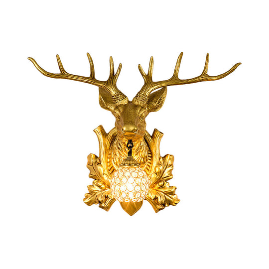 Country Elk Resin Sconce Light Fixture With Crystal Shade In White/Bronze