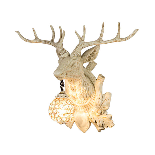 Country Elk Resin Sconce Light Fixture With Crystal Shade In White/Bronze