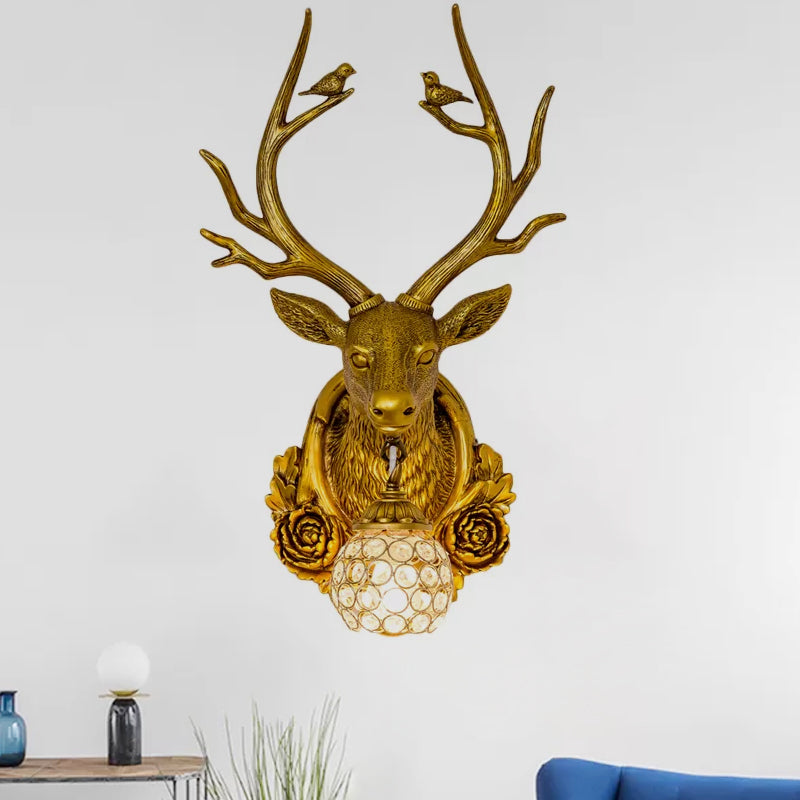 Elk 1-Light Traditional Wall Sconce For Living Room With Orb Crystal Shade - Resin Grey/Bronze/Gold