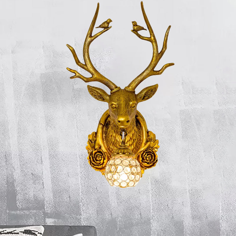 Elk 1-Light Traditional Wall Sconce For Living Room With Orb Crystal Shade - Resin Grey/Bronze/Gold