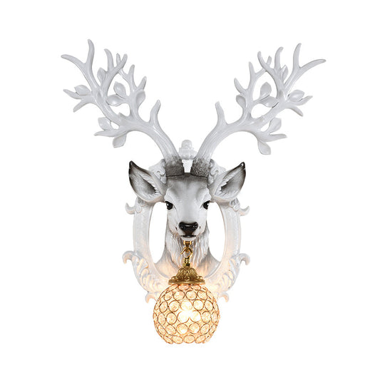 20/24 W Resin Wall Lamp: Classical Style Deer Head-Shaped Sconce Light With Crystal Globe Shade