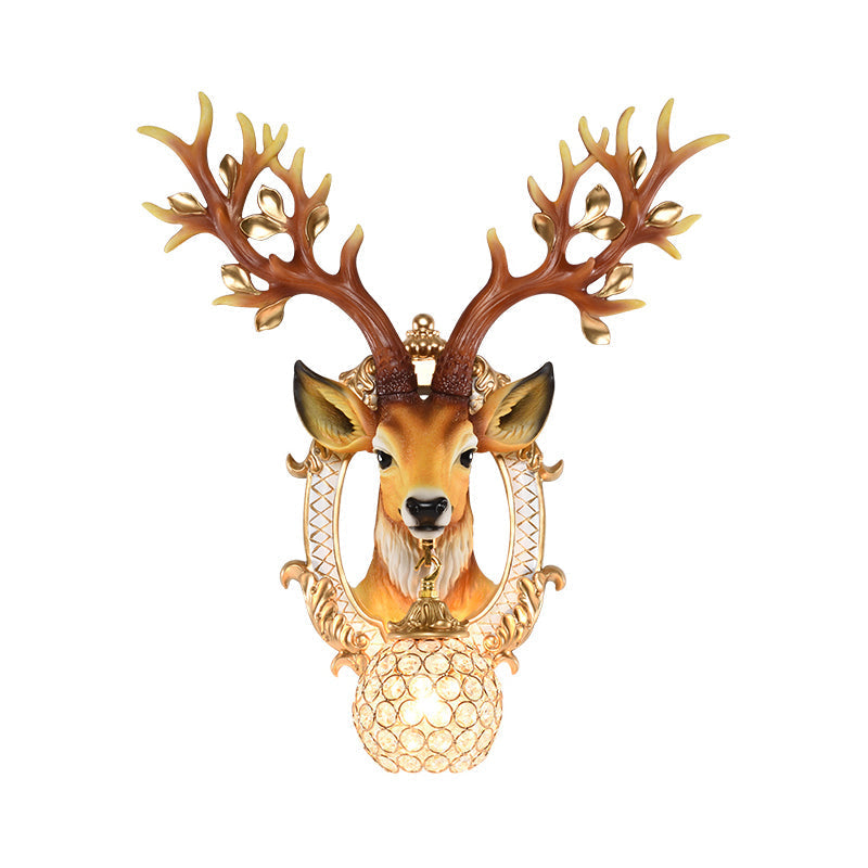 20/24 W Resin Wall Lamp: Classical Style Deer Head-Shaped Sconce Light With Crystal Globe Shade