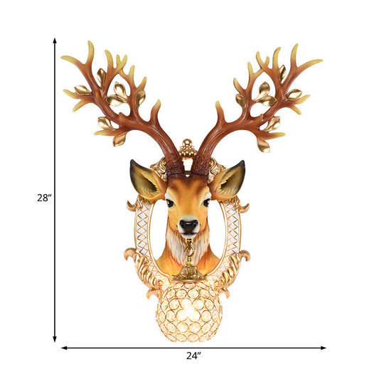 20/24 W Resin Wall Lamp: Classical Style Deer Head-Shaped Sconce Light With Crystal Globe Shade