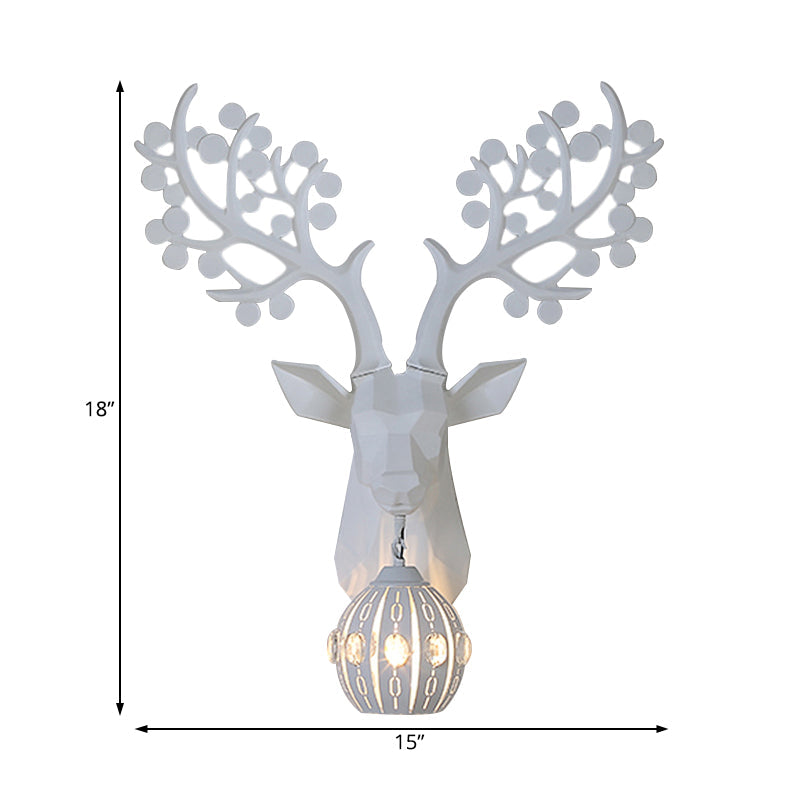 Rustic White Resin Deer Wall Sconce Light With Globe Metal Shade