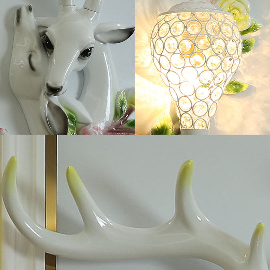 Vintage Deer Head Wall Sconce With Crystal Shade And Gold Accent Light