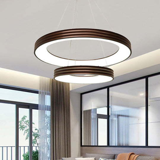 Contemporary 2-Tier Metal Pendant Chandelier - Brown White/Warm/Natural Light / Warm