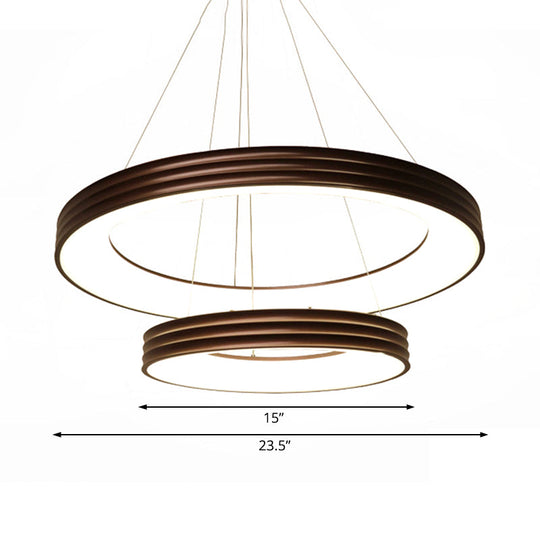 Contemporary 2-Tier Metal Pendant Chandelier - Brown White/Warm/Natural Light