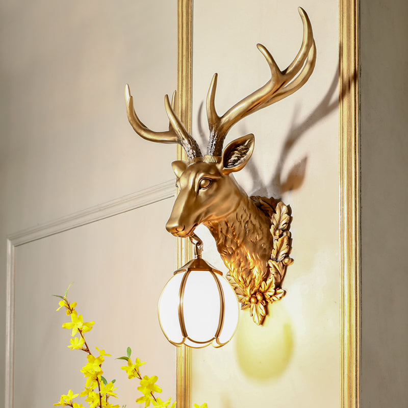 Gold Deer Head Sconce Light - Country Resin 17/25 Indoor Wall Mount