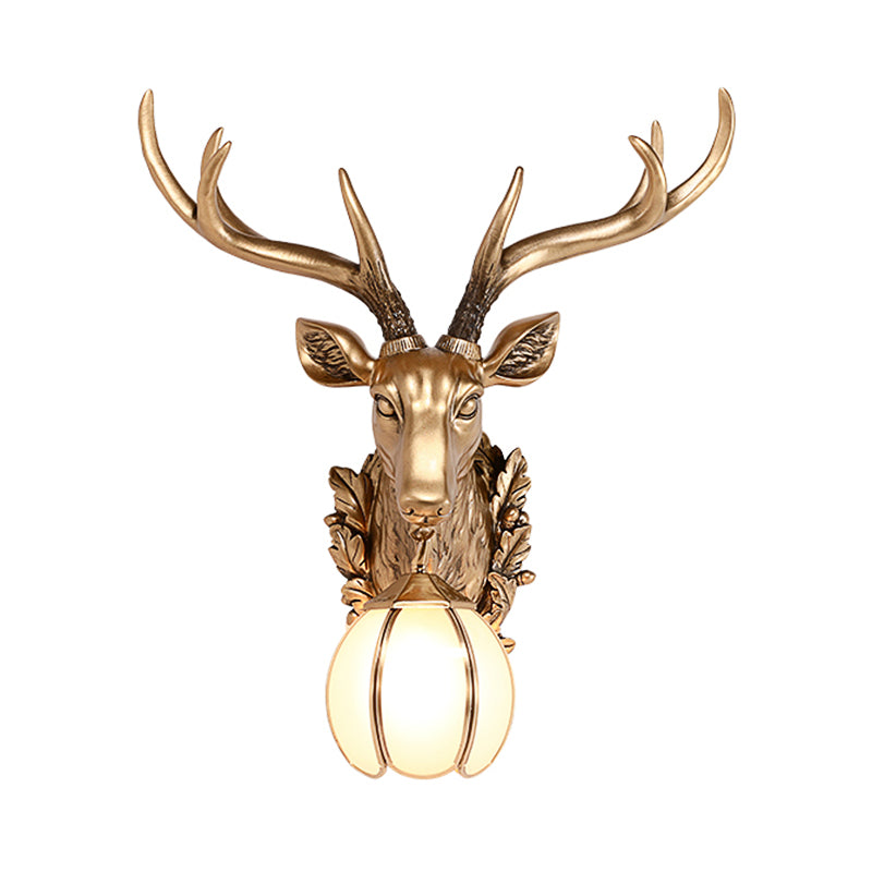 Gold Deer Head Sconce Light - Country Resin 17/25 Indoor Wall Mount