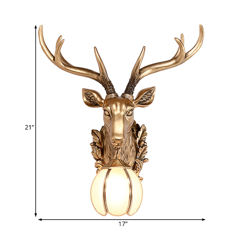 Gold Deer Head Sconce Light - Country Resin 17/25 Indoor Wall Mount