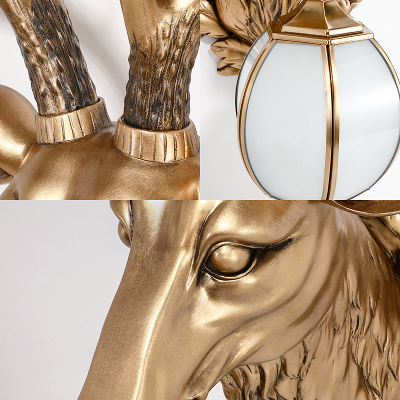 Gold Deer Head Sconce Light - Country Resin 17/25 Indoor Wall Mount