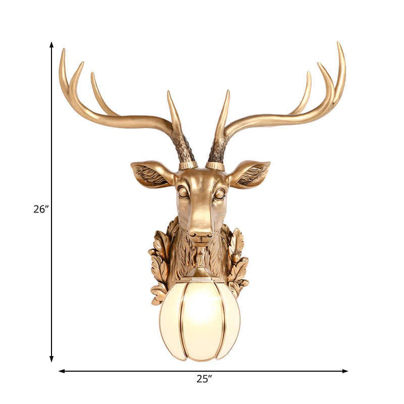 Gold Deer Head Sconce Light - Country Resin 17/25 Indoor Wall Mount