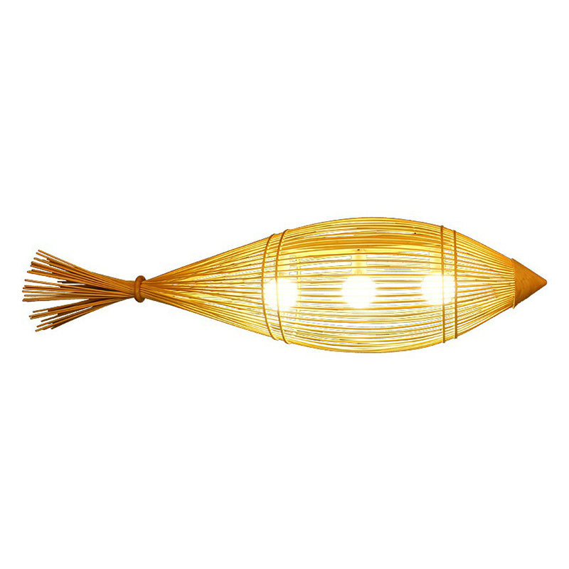 Asia-Inspired Bamboo Chandelier Pendant Light For Fish Restaurants & Homes - Wood Finish 3-Bulb