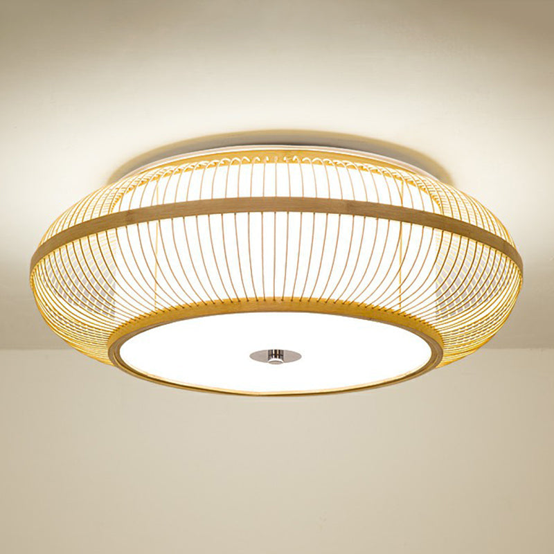 Minimalistic Round Bamboo Flushmount Ceiling Light - Single-Head Aisle Fixture with Natural Wood Finish