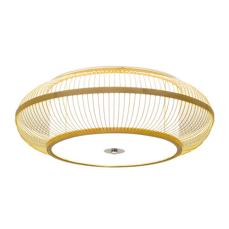 Minimalistic Round Bamboo Flushmount Ceiling Light - Single-Head Aisle Fixture with Natural Wood Finish