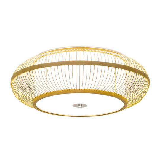 Minimalistic Round Bamboo Flushmount Ceiling Light - Single-Head Aisle Fixture with Natural Wood Finish