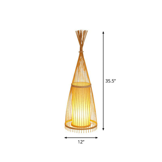 Bamboo Floor Lamp From South-East Asia With Tapered Design And Cylindrical Shade Wood / Small