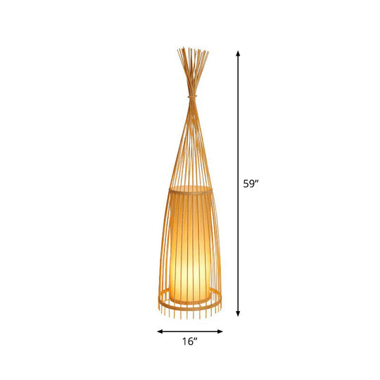 Bamboo Floor Lamp From South-East Asia With Tapered Design And Cylindrical Shade Wood / Large