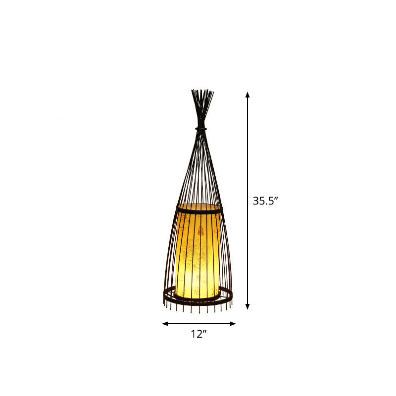 Bamboo Floor Lamp From South-East Asia With Tapered Design And Cylindrical Shade Black / Small